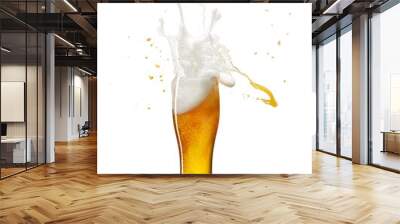 Foam splashes. Glass of delicious lager beer isolated on transparent background. Beer drops. Concept of alcohol, Oktoberfest, drinks, holidays and festivals. Wall mural