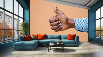 Hand showing OK sign isolated on brown background. Wall mural