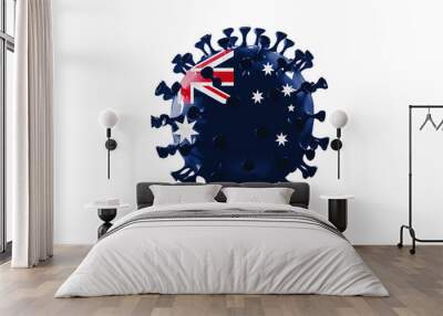 Model of COVID-19 coronavirus colored in national Australia flag, concept of pandemic spreading, medicine and healthcare. Worldwide epidemic with growth, quarantine and isolation, protection. Wall mural