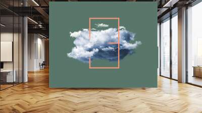 Modern design, contemporary art collage. Inspiration, idea, trendy urban magazine style. Big cloud with frame on pastel green background Wall mural