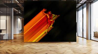 Modern design. Contemporary art collage with abstract design element. Young man, professional basketball player in motion, training over black background. Concept of professional sport, strength Wall mural