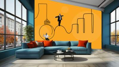 Motivated and ambitious employees working on their way to success, showing innovation ideas, analytical thinking and strategy development. Contemporary art collage. Concept of business, teamwork Wall mural