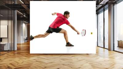 one caucasian man playing tennis player isolated on white background Wall mural