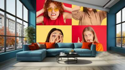 Portrait of group of people on multicolored background, collage, artwork Wall mural