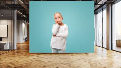 remember all. let me think. doubt concept. doubtful, thoughtful teen girl remembering something. you Wall mural