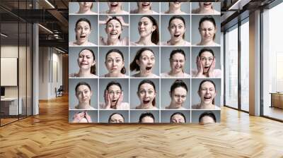 set of young woman's portraits with different emotions Wall mural