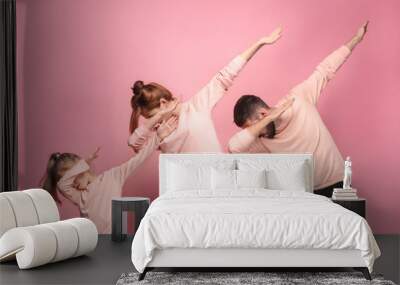 The dancing young family on pink Wall mural