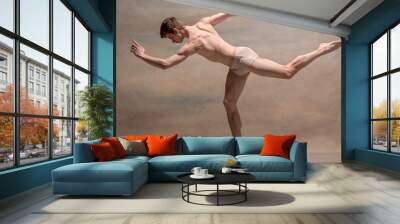 The male ballet dancer posing over gray background Wall mural