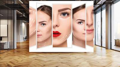 The young female face. Antiaging and thread lifting concept Wall mural