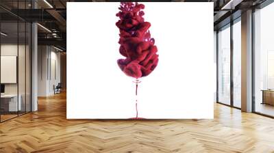 Tulip. Red wine texture made of red dye, liquid with drops and splashes. One wine glass isolated on white background. Concept of drinks, taste, holidays, festivals Wall mural