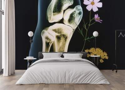 X-ray of a knee with flowers growing out of it. Harmony of nature and anatomy Wall mural