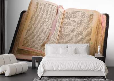 Old antique vintage open bible isolated with cliping path. Wall mural