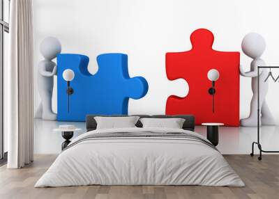 Two people join the puzzle pieces Wall mural