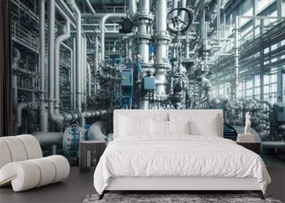 Large water pump motor system in industrial plants  with AI generated Wall mural