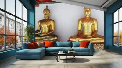 Golden Buddha Statues Inside The Temple of the Reclining Buddha in Bangkok Thailand Wall mural