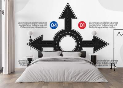 4 directions crossroad roundabout, road blank infografic vector template Wall mural