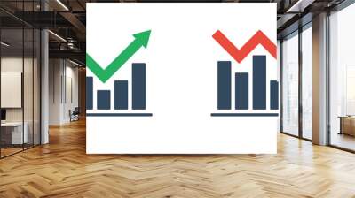 bar chart with rising and falling trend and arrows, negative or positive dynamic concept Wall mural