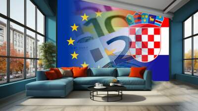 eu and croatia flag with euro banknotes Wall mural