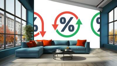 percent sign icons set with green up and red down arrows Wall mural