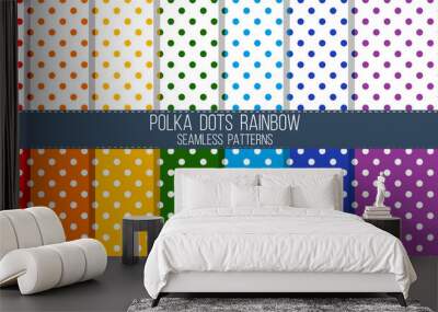 rainbow colored polka dots vector seamless pattern set Wall mural