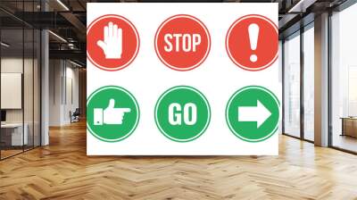 red stop and green go round road signs set Wall mural