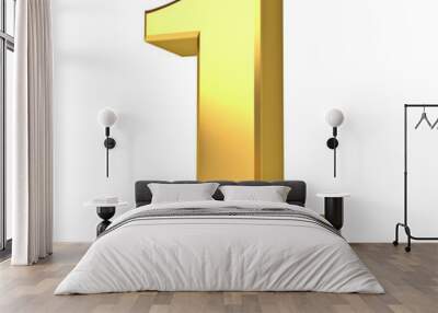 3D gold number one isolated over white background 3D rendering Wall mural