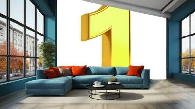 3D gold number one isolated over white background 3D rendering Wall mural