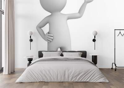 3d man presenter standing and pointing hand at blank space isolated over white background with shadow . 3D rendering. Wall mural