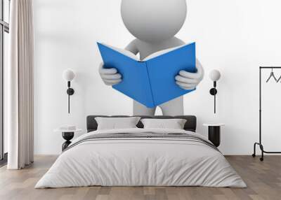 3d man standing and reading a blue book over white background Wall mural