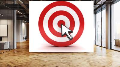 Arrow cursor clicking in the center of the red dart board or target isolated over white background Wall mural