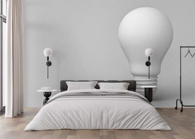 Blank light bulb on gray background with shadow . 3D rendering. Wall mural