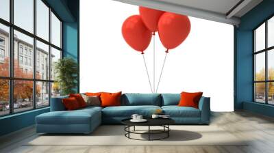 Bunch of red glossy balloons isolated over white background with window reflections 3D rendering Wall mural