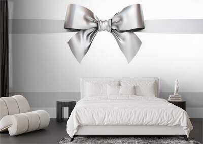 Silver gift ribbon bow isolated on white background . 3D rendering. Wall mural