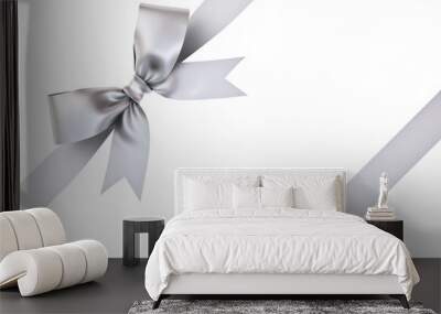 silver gift ribbon bow isolated on white background . 3d rendering. Wall mural