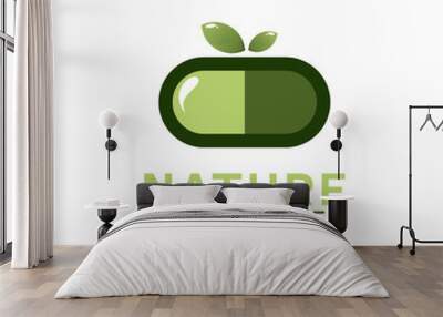 Herbal capsule pill leaf medicine logo design vector  Wall mural