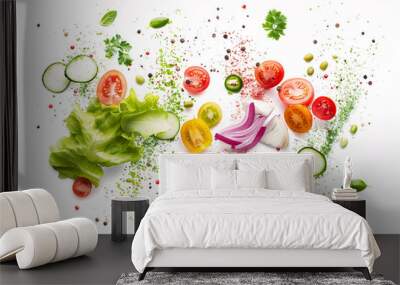 Mix of colorful green, red, and orange bell peppers for a fresh and healthy salad Wall mural