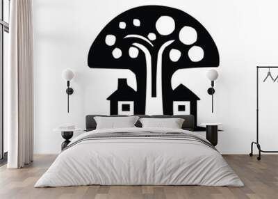 mushroom house logo on white background Wall mural