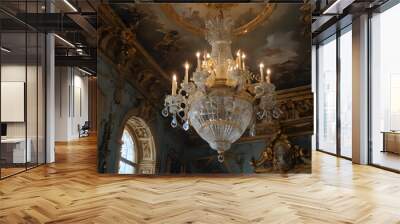 a chandelier with many candles in a room Wall mural