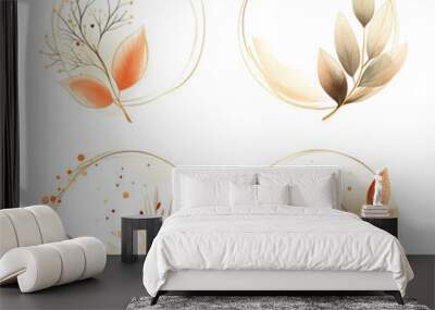 a four different designs of leaves in a circle Wall mural