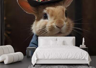 a rabbit dressed in a top hat and coat Wall mural