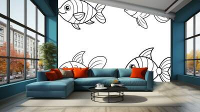 A set of black and white fish drawing outline Wall mural