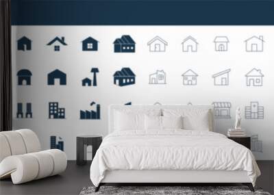 Home and Building icon set vector. collection of house, building, apartment, architecture, and construction solid outline icons Wall mural