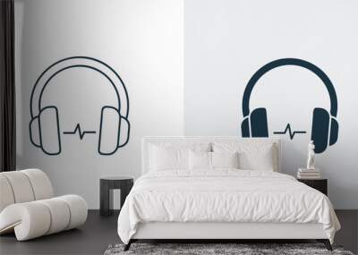 Wireless Headphone icon with sound wave outline and solid illustration vector  Wall mural