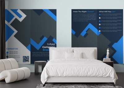 Creative Blue Trifold Brochure Template Design Wall mural