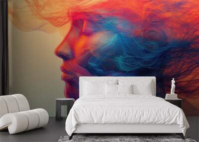 multicolored abstract portrait, headshot poster cover design illustration, conceptual digital art Wall mural