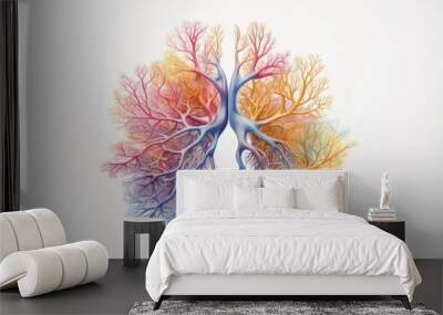 the lungs enveloped in plants and flowers of bright colors. Health Concept. background of healthy lifestyleped Wall mural