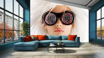 Crazy Glasses on a weird looking kid Wall mural