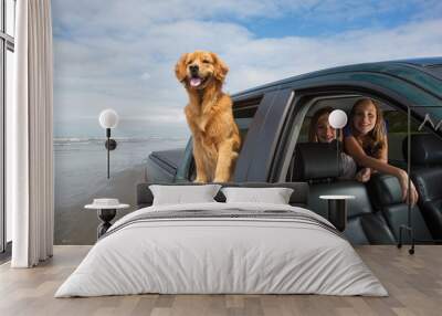 Dog drive with kids Wall mural