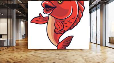 Cartoon fish mascot waving Wall mural