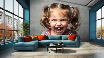 Angry little girl grinning Wall mural